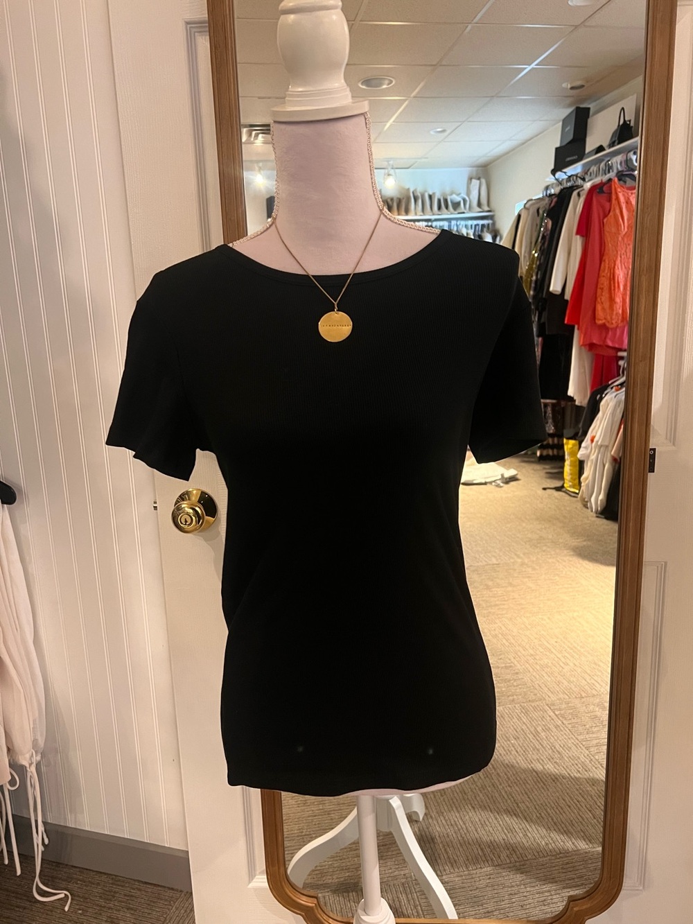 Classic Black Ribbed Short-Sleeve Top